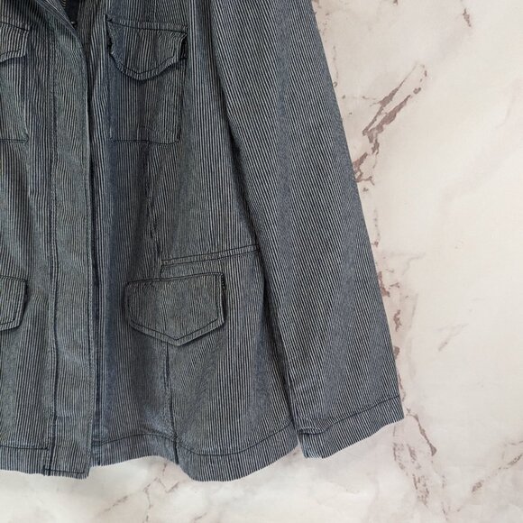 Talbots Jacket Womens 14W 1X Blue Striped Zip Nautical Casual Cotton Safari - Picture 4 of 13